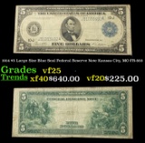 1914 $5 Large Size Blue Seal Federal Reserve Note Kansas City, MO Grades vf+ FR-883