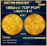 1892-cc Gold Liberty Eagle TOP POP! $10 ms64 SEGS