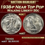 1938-p Walking Liberty Half Dollar Near Top Pop 50c ms67 SEGS