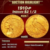 1910-p Gold Indian Quarter Eagle $2 1/2 ms65 SEGS