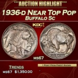 1936-d Buffalo Nickel Near Top Pop 5c ms67 SEGS