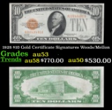 1928 $10 Gold Certificate Signatures Woods/Mellon Grades Select AU