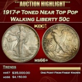 1917-p Walking Liberty Half Dollar Toned Near Top Pop 50c Grades ms66+