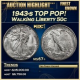 1943-s Walking Liberty Half Dollar TOP POP! 50c ms67+ SEGS