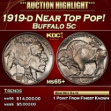 1919-d Buffalo Nickel Near Top Pop! 5c ms65+ SEGS