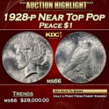 1928-p Peace Dollar Near Top Pop $1 ms66 SEGS