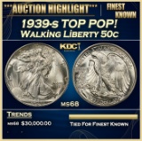 1939-s Walking Liberty Half Dollar TOP POP! 50c ms68 SEGS