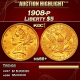 1908-p Gold Liberty Half Eagle $5 ms66+ SEGS