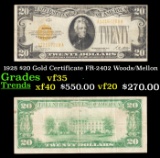 1928 $20 Gold Certificate FR-2402 Woods/Mellon Grades vf++