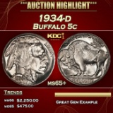 1934-d Buffalo Nickel 5c ms65+ SEGS