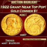 1922 Grant Gold Commem Dollar Near Top Pop! 1 ms67 SEGS