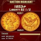 1853-p Gold Liberty Quarter Eagle $2 1/2 ms64+ SEGS