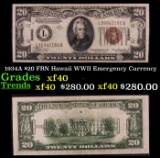1934A $20 FRN Hawaii WWII Emergency Currency Grades xf