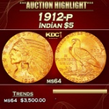 1912-p Gold Indian Half Eagle $5 Choice Unc USCG