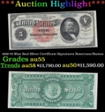 1886 $5 Blue Seal Silver Certificate Grades au55 Signatures Rosecrans/Huston