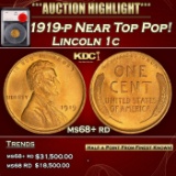 1919-p Lincoln Cent Near Top Pop! 1c ms68+ rd SEGS