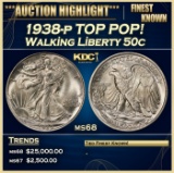 1938-p Walking Liberty Half Dollar TOP POP! 50c ms68 SEGS