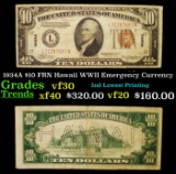 1934A $10 FRN Hawaii WWII Emergency Currency Grades vf++
