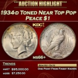 1934-d Peace Dollar Toned Near Top Pop $1 ms66+ SEGS