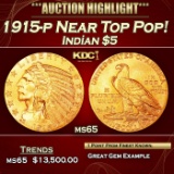 1915-p Gold Indian Half Eagle Near Top Pop! $5 GEM Unc USCG