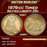 1876-cc Seated Liberty Quarter Toned 25c ms65+ SEGS