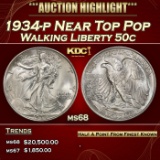 1934-p Walking Liberty Half Dollar Near Top Pop 50c ms68 SEGS