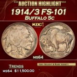 1914/3 Buffalo Nickel FS-101 5c ms64 SEGS