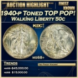 1940-p Walking Liberty Half Dollar Toned TOP POP! 50c ms68+ SEGS