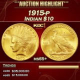 1915-p Gold Indian Eagle $10 ms65+ SEGS