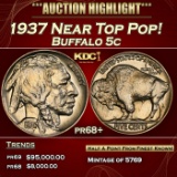 1937 Proof Buffalo Nickel Near Top Pop! 5c Grades pr68+