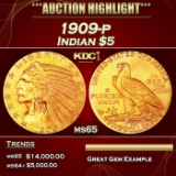 1909-p Gold Indian Half Eagle $5 GEM Unc USCG