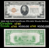 1928 $20 Gold Certificate FR-2402 Woods/Mellon Grades xf