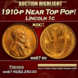 1910-p Lincoln Cent Near Top Pop! 1c ms67 rd SEGS