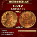 1921-p Lincoln Cent 1c ms66 rd SEGS