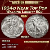1934-d Walking Liberty Half Dollar Near Top Pop 50c ms66+ SEGS