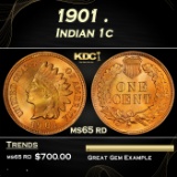 1901 Indian Cent . 1c Grades ms65 rd