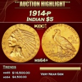 1914-p Gold Indian Half Eagle $5 Choice+ Unc USCG