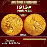 1913-p Gold Indian Half Eagle $5 ms64 USCG
