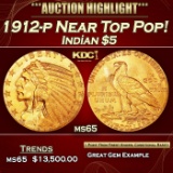 1912-p Gold Indian Half Eagle Near Top Pop! $5 GEM Unc USCG