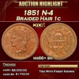 1851 Braided Hair Large Cent N-4 1c ms66+ bn SEGS