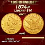 1874-p Gold Liberty Eagle $10 ms63 USCG