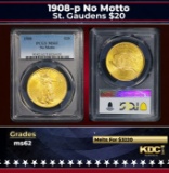 PCGS 1908-p No Motto Gold St. Gaudens Double Eagle $20 ms62 PCGS