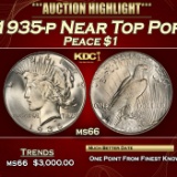 1935-p Peace Dollar Near Top Pop $1 ms66 SEGS