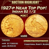 1927-p Gold Indian Quarter Eagle Near Top Pop! $2 1/2 ms66 USCG
