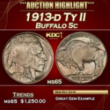 1913-d Ty II Buffalo Nickel 5c ms65 SEGS