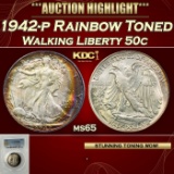 PCGS 1942-p Walking Liberty Half Dollar Rainbow Toned 50c ms65 PCGS