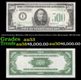 1934A $500 Green Seal Federal Reserve Note President McKinley Minneapolis, MN Grades Select AU FR-22