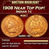 1908 Indian Cent Near Top Pop! 1c ms66+ rd SEGS