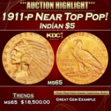 1911-p Gold Indian Half Eagle Near Top Pop! $5 GEM Unc USCG