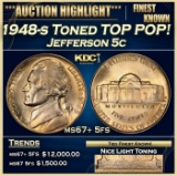 1948-s Jefferson Nickel Toned TOP POP! 5c ms67+ 5fs SEGS